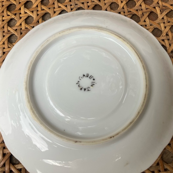 Yellow-Gold Lusterware Tea Porcelain Saucer Set of Two w/Brown Roses - Picture 10 of 10